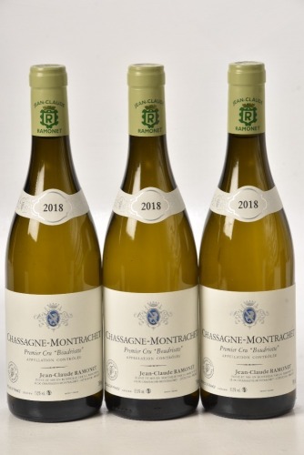 Chassagne Montrachet 1er Cru Boudriotte 2018 Domaine Ramonet 3 bts In Bond