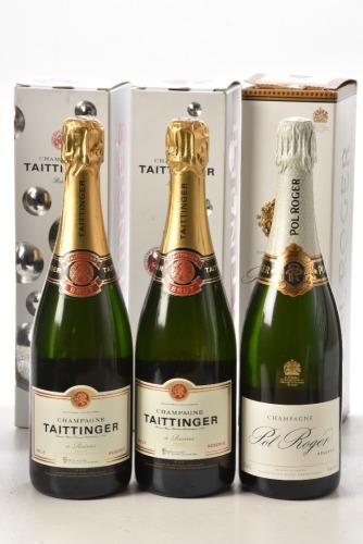 Champagne Taittinger Brut NV 2 bts Champagne Pol Roger Brut NV 1 bt Above 3 bts