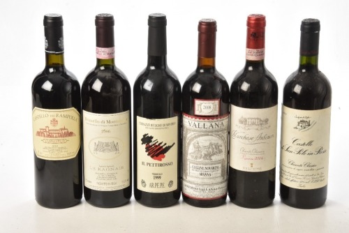 Il Pettirosso 1999 Ar Pe Pe 1 bt Spanna 2008 Vallana 1 bt Brunello di montalcnio 2006 le Ragnaie 1 bt Chianti Classico Riserva 2004 marchese Antinori 1 bt Chianti classico 1991 San polo in Rosso 1 bt Sammarco 2010 castello di Rapolla 1 bt Above 6 bts