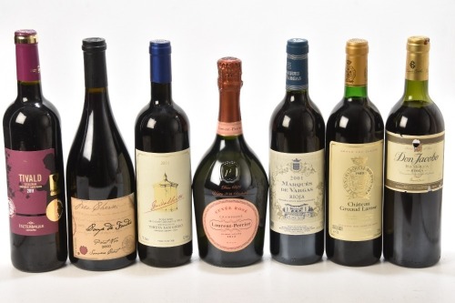Marques de vargas Rioja reserva 2001 1 bt Tivald cabernet Sauvignon 2011 Hungary 1 bt Don Jacobo Rrioja Reserva 1997 1 bt Coup de Foudre Sonoma Coast Pinot Noir 2010 1 bt Guidalberto 2013 1 bt Chateau Gruaud Larose 1989 St Julien 1 bt Laurent Perrier Ros