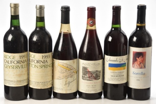 Bonny Doon Vineyards Le Gaucher 1991 1Bt Andrew Will Sorella Washington State 1996 1Bt Ridge Lytton Springs 1993 1Bt Ridge Geyserville 1993 1Bt Edmunds St John L'Enfant Terrible Mourvedre California 1995 1Bt Bonny Doon Vineyards Le Cigare Volant 1994 1Bt