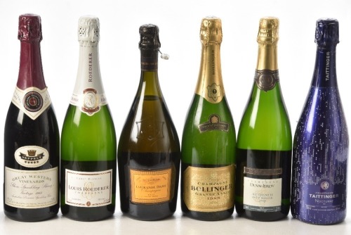 Champagne Taittinger Nocturne Sec nv 1Bt Champagne Veuve Clicquot La Grande Dame 1988 1Bt Champagne Louis Roederer Carte Blanche Demi Sec nv 1Bt Champagne Bollinger Grande Annee 1988 1Bt Champagne Duval-Leroy Authentis Petit Meslier 2005 1Bt Seppelt Great