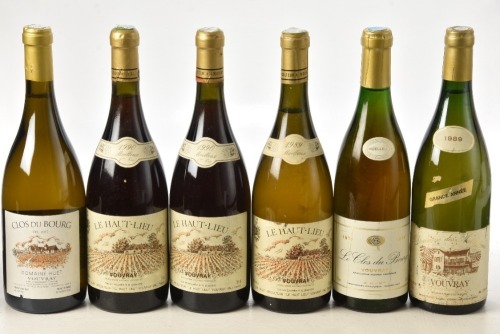 Vouvray Domaine des Aubuisieres Grand Annee 1989 1Bt Vouvray Le Clos de Bourg Moelleux Huet 1971 1bt Vouvray Le Haut Lieu Moelleux Huet 1989 1Bt Vouvray Le Haut Lieu Moelleux Huet 1990 2bts Vouvray Sec Clos du Bourg Domaine Huet 2017 1bt Above 6bts