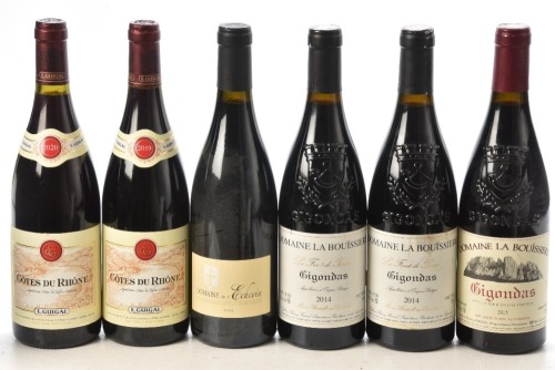 Cotes du Rhone Guigal 2019 1bt Cotes du Rhone Guigal 2020 1bt Domaine de l'Echevin Cote du Rhone Villages Saint Maurice 2015 1Bt Gigondas Domaine de la Bouissiere 2015 1bt Gigondas La Font du Tonin Domaine de la Bouissiere 2014 2bts