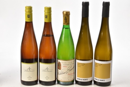 Riesling Spatlese Trocken 2015 Sybil Kuntz 2 bts Riesling 2015 A Christmann 2 bts Wehlener Sonnenuhr Riesling Spatlese 1989 Beucher 1 bt