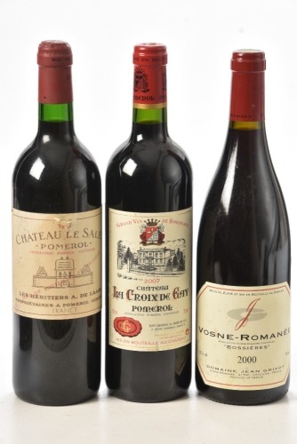Vosne Romanee Bossiere 2000 Domaine Jean Grivot 1 bt Chateau Croix de Gay Pomerol 2007 1 bt Chateau de Sales Pomerol 1997 1 bt Above 3 bts