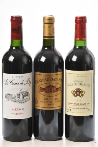 Chateau Gravet Renaissance 2015 Saint Emilion Grand Cru 1bt Chateau Batailley 2010 Pauillac Grand Cru Classic 1Bt Chateau La cour de By 2009 Medoc 1Bt above 3bts