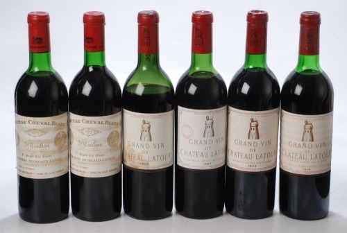Chateau Cheval Blanc 1973 Saint Emilion 2Bt Chateau Latour 1976 Pauillac 1 bt Chateau Latour 1965 Pauillac 1 bt Chateau Latour 1973 Pailllac 1 bt Chateau Latour 1967 Pauillac 1 bt Above 6 bts Charity Lot - No Buyer's Premium - From a private collection