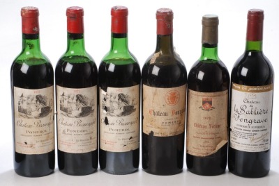 Chateau de la Sabliere Fongave 1990 Bordeaux Superieur 1 bt Chateau Yveline 1973 Lalande de Pomerol 1 bt Chateau Beauregard 1972 Pomerol 1 bt Chateau Beauregard 1972 Pomerol 2 bts Chateau Bourgneuf 1952 Pomerol 1 bt Above 6 bts Charity Lot - No Buyer's 