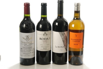 Roda 1 Rioja Reserva 2001 1 Bt La Rosa Reserva Douro 2007 1 Bt Vega-Sicilia Unico 1996 Ribera del Duero 1 Belondrade y Lurton 2019 Bt