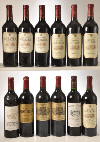 Chateau du Tertre 2003 Margaux 1 bt Chateau du Tertre 2005 Margaux 3 bts Chateau du Tertre 20043 Margaux 3 bts Alter Ego de Chateau Palmer 2005 2 bts Chateau Brane cantenac 2005 Margaux 1 bt Chateau Labegorce 2005 Margaux 1 bt Chateau la Gurgue 2002 Marga