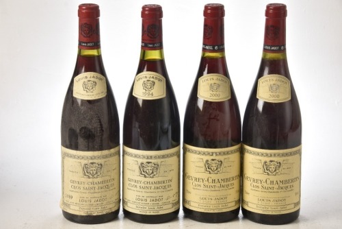 Gevrey-Chambertin 1er cru Clos St Jacques 1989 Domaine Louis Jadot 1 bt Gevrey-Chambertin 1er cru Clos St Jacques 1994 Domaine Louis Jadot 1 bt Gevrey-Chambertin 1er cru Clos St Jacques 2000 Domaine Louis Jadot 2 bts From an excellent private cellar in