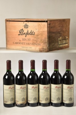 Penfolds Bin 707 1997 6 bts OWC Damp damaged OWC 1 label with slightly adhered paper wrapping