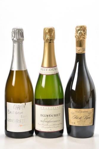 Champagne Egly Ouriet Brut Tradition GC Disgorged July 2014 1 bt Champagne Louis Roederer Brut Nature 2006 Philip Starck 1 bt Champagne Jacques Picard Art de Vigne 2003 1 bt Above 3 bts